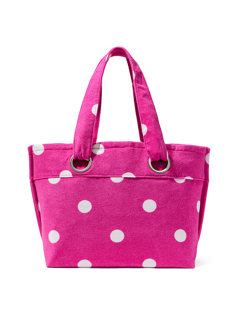PINK Terry Tote Bag, Pink Heritage Dot, onModelBack, 2 of 4
