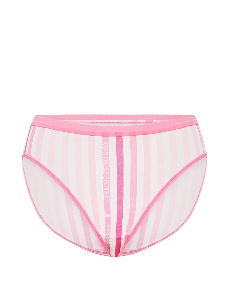 Victoria's Secret, Victoria's Secret Stretch Cotton High-Leg Brief Panty, Pink Logo Stripes, offModelFront, 3 of 3
