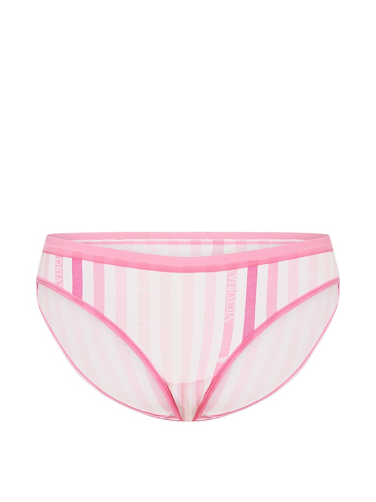 Victoria's Secret, Victoria's Secret Body by Victoria Stretch Cotton Lace-Waist Bikini Panty, Pink Logo Stripes, offModelFront, 3 of 3