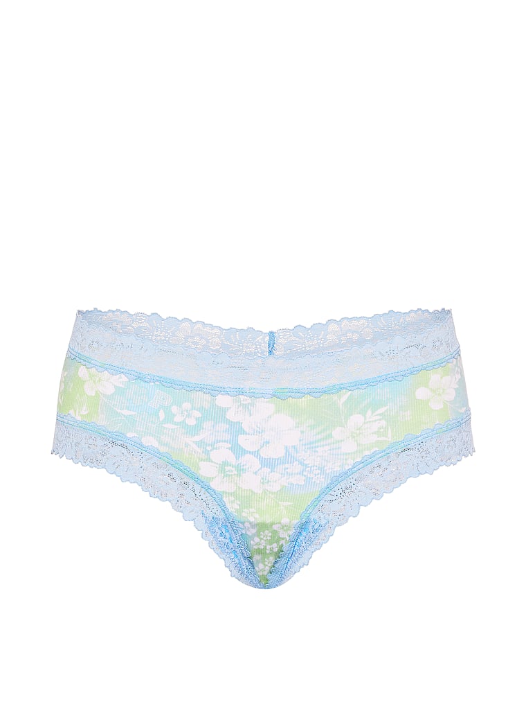 PINK PINK Wink™ Lace-Trim Cheeky Panty, Blue Dancer Hibiscus Floral Print, offModelFront, 3 of 3