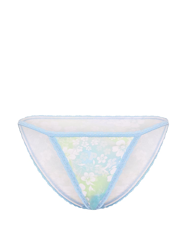 PINK PINK Wink™ Lace-Trim String Bikini Panty, Blue Dancer Hibiscus Floral Print, offModelFront, 3 of 3