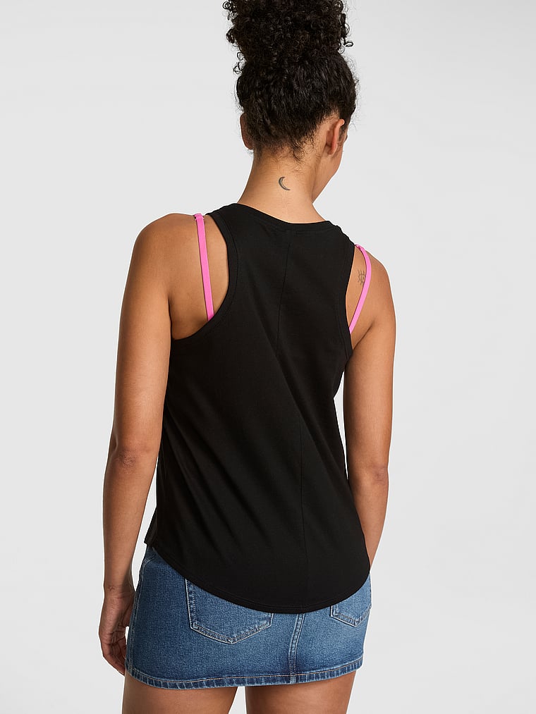 PINK Campus Cotton™ Tank Top, Pure Black, onModelBack, 2 of 3 Vanessa is 5'10" or 178cm and wears Small