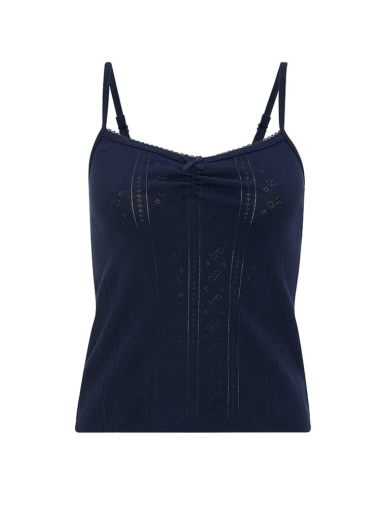PINK Pointelle Sweetheart Cami, Noir Navy, offModelFront, 3 of 3