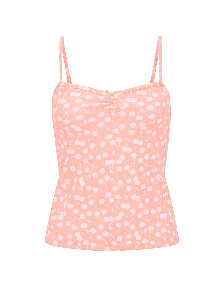 PINK Pointelle Sweetheart Cami, Peach Tree Dots, offModelFront, 3 of 3