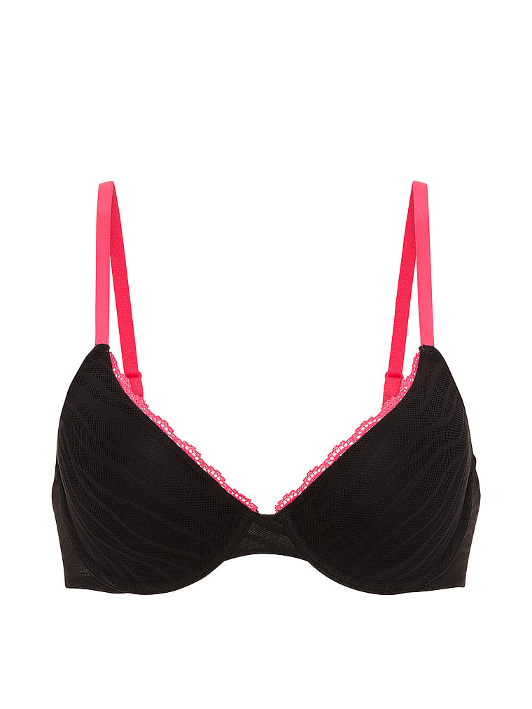 PINK Wear Everywhere Wear Everywhere™ Lightly Lined Full Coverage T-Shirt Bra, Black, offModelFront, 4 of 4