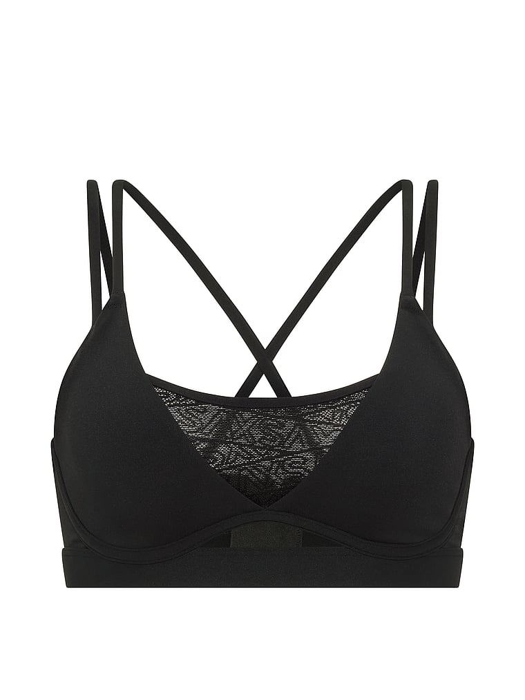 Victoria's Secret, VSX VSX Elevate™ Strappy Plunge Sports Bra, Black, offModelFront, 3 of 3