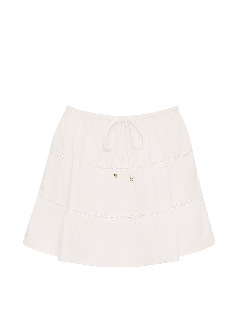 Victoria's Secret, Victoria's Secret Swim Beachwear Cotton Gauze Tiered Skirt, White/Ivory, offModelFront, 3 of 3