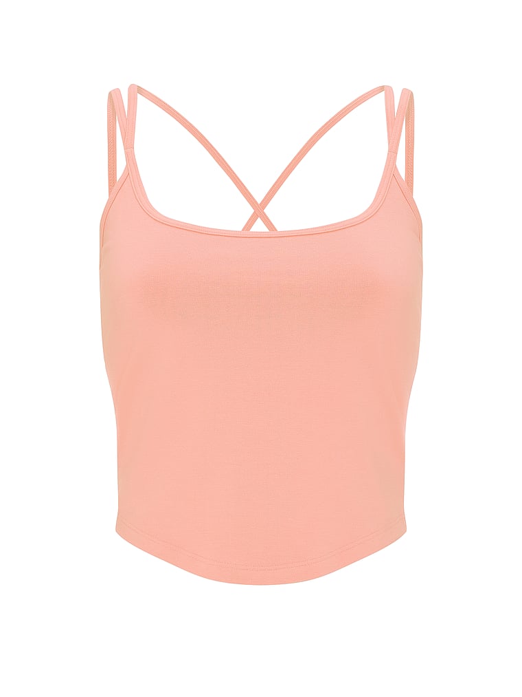 PINK All-Day Cotton™ Strappy Tank Top, Neon Apricot, offModelFront, 3 of 3