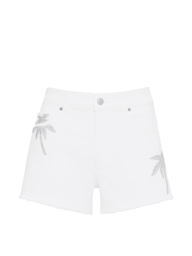 PINK Denim by PINK High-Rise A-Line Shortie, White Palm Tree, offModelFront, 3 of 3