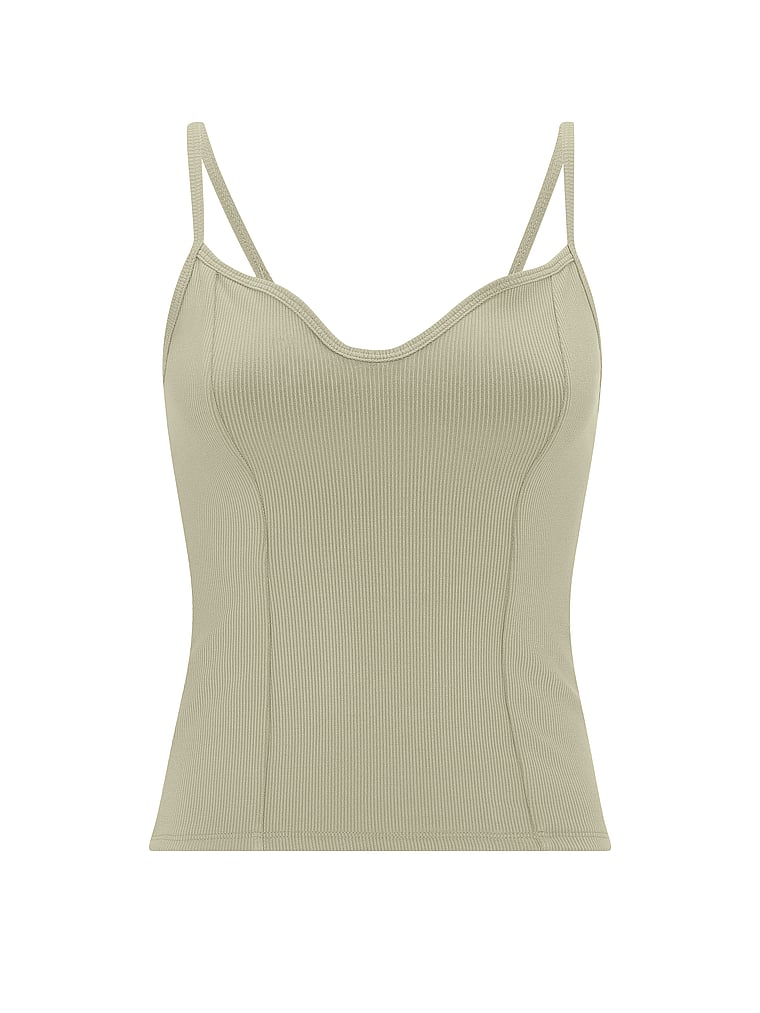 PINK All-Day Soft Rib Corset Tank Top, Slate Green, offModelFront, 3 of 3