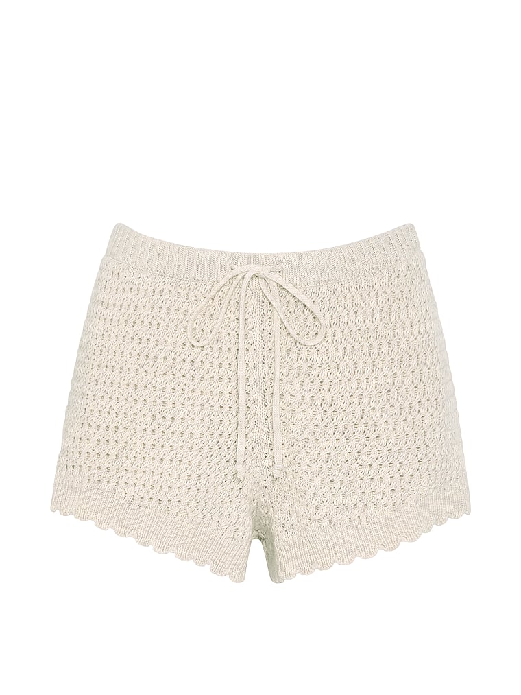 PINK Crochet Micro Shorts, Natural Heather, offModelFront, 3 of 3