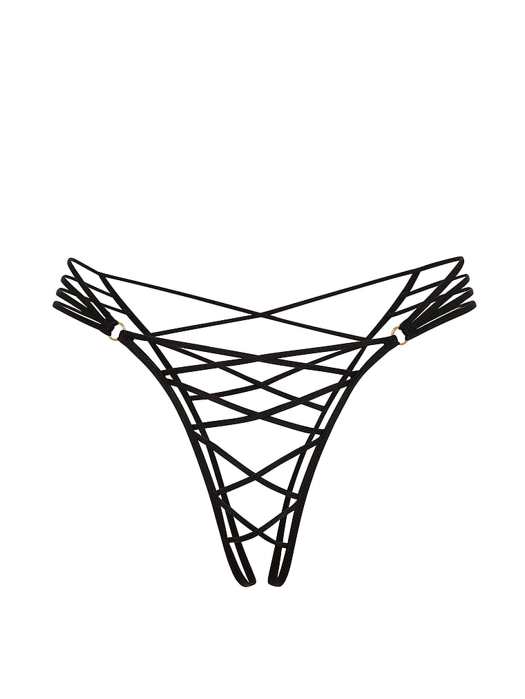 Victoria's Secret, Very Sexy Strappy Peekaboo Brazilian Panty, Black, offModelFront, 3 of 3