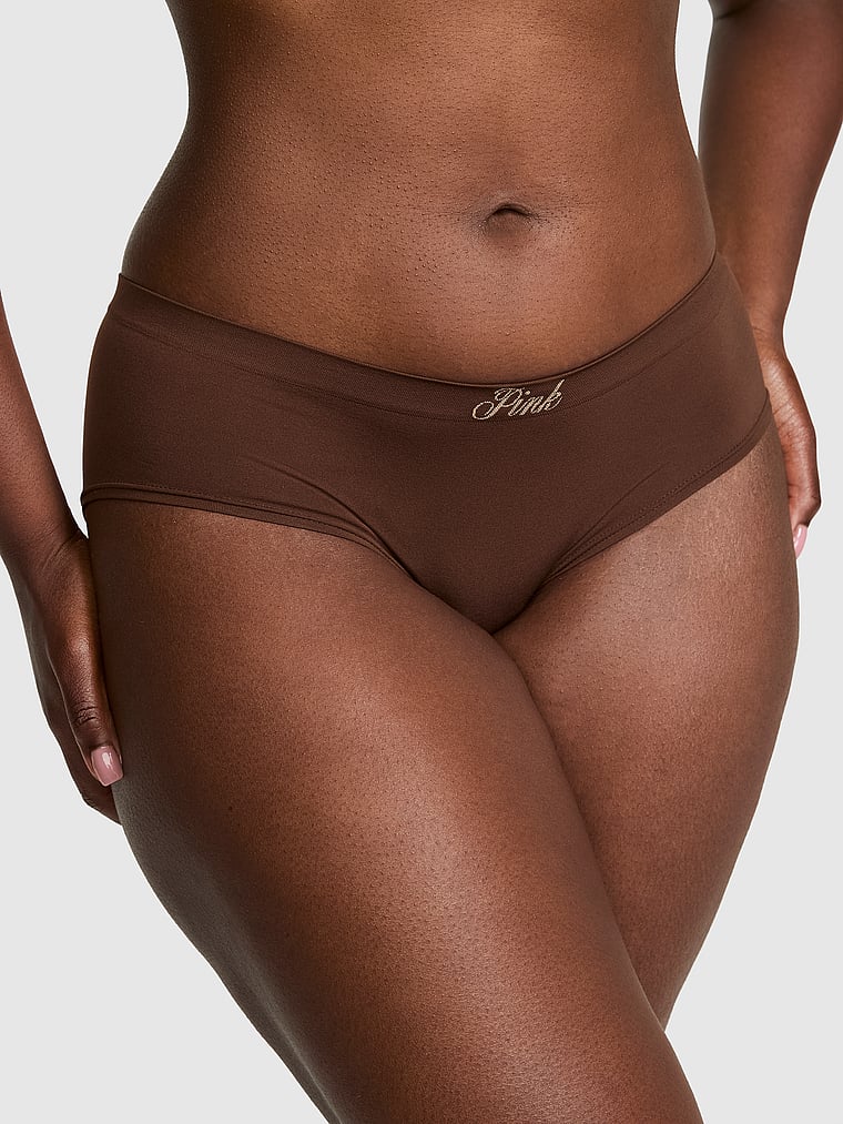PINK Seamless Hiphugger Panty, Ganache, onModelFront, 1 of 3 Fanta is 5'11" or 180cm and wears Large