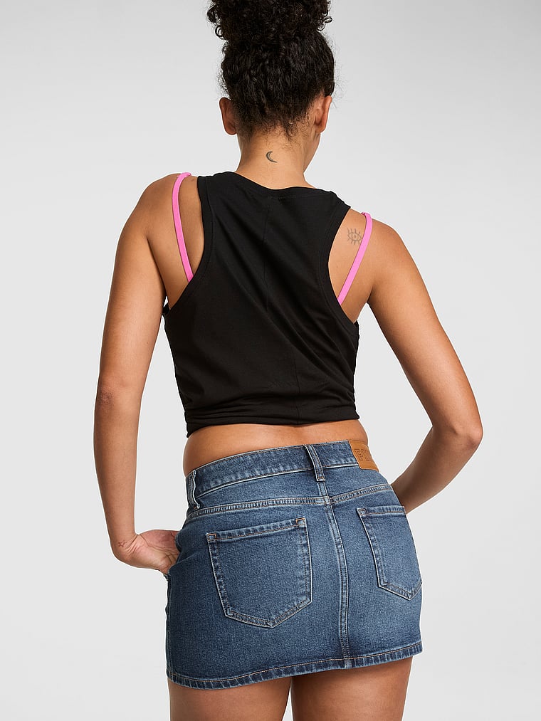 PINK Denim by PINK Mini Jean Skirt, Medium Wash, onModelBack, 2 of 3 Vanessa is 5'10" and wears Small