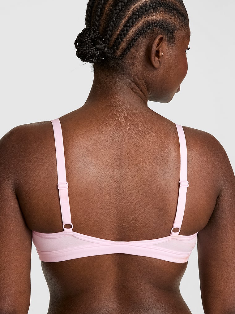 PINK Cotton Unlined Triangle Bralette, Pink Tulip, onModelBack, 2 of 3 Fanta is 5'11" or 180cm and wears 34D or Medium