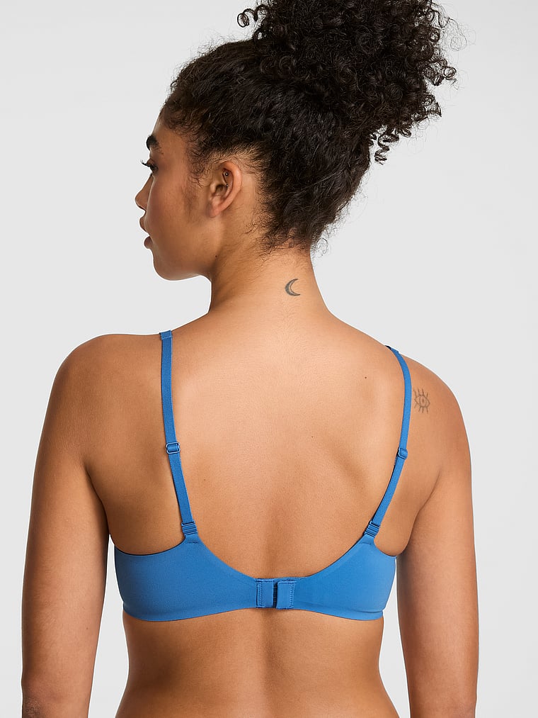 PINK Marshmallow Unlined Flexiwire Comfy Bra, Varsity Blue, onModelBack, 2 of 4 Vanessa is 5'10" and wears 32B or Small