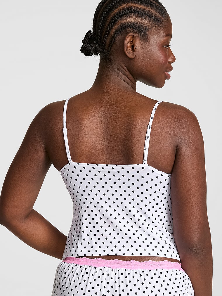 PINK Modal Lace-Trim Cami, White With Black Dots, onModelBack, 2 of 3