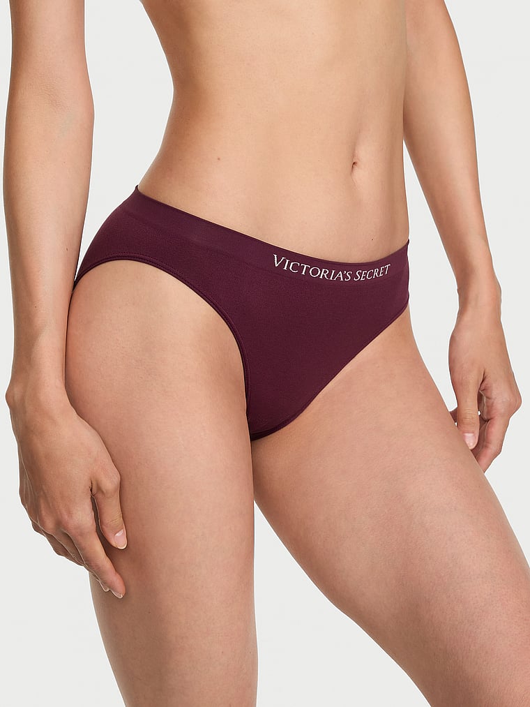 Victoria's Secret, Seamless Seamless Bikini Panty, Rich Maroon, onModelFront, 1 of 3