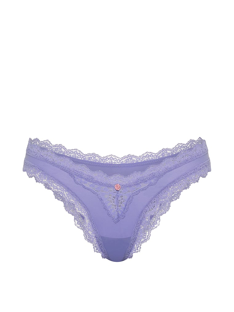 Victoria's Secret, Dream Angels Lace-Trim Brazilian Panty, Periwinkle, offModelFront, 4 of 4