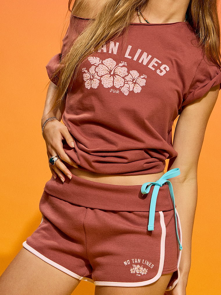PINK Campus Cotton™ Off-The-Shoulder Tee, Clay, onModelSide, 3 of 4