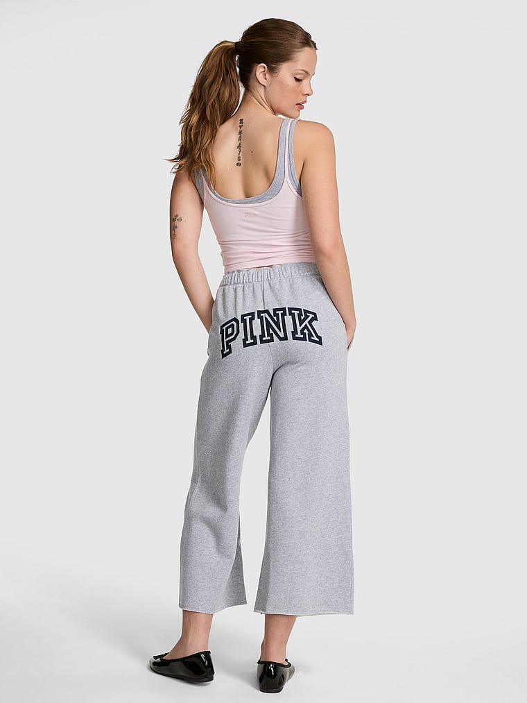 PINK Campus Fleece™ Cropped Wide-Leg Sweatpants, Heather Grey, onModelFront, 1 of 3 Taylor is 5'8" or 173cm and wears Small