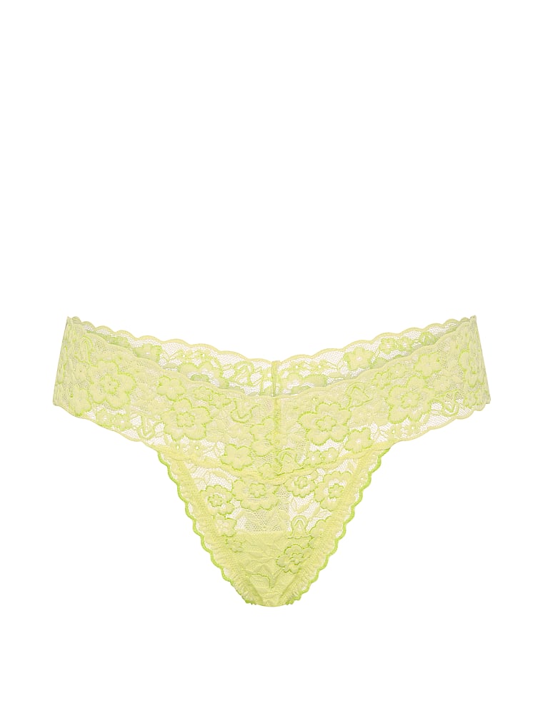 Victoria's Secret, The Lacie Lace Lace-Up Thong Panty, Lime Yellow, offModelFront, 3 of 3