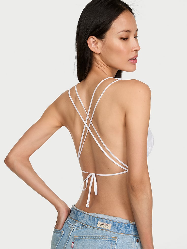 Victoria's Secret, Dream Angels Butterfly Eyelet Tie-Back Crop Top, VS White, onModelBack, 2 of 4