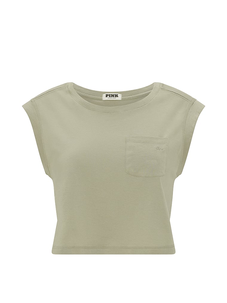 PINK Light as Air Jersey Cropped Tank Top, Slate Green, offModelFront, 3 of 4