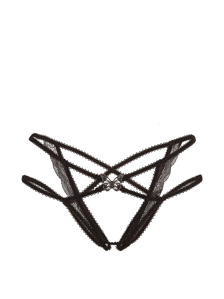 Victoria's Secret, Very Sexy Strappy Butterfly Hardware Peekaboo Cheeky Panty, Black, offModelFront, 3 of 3