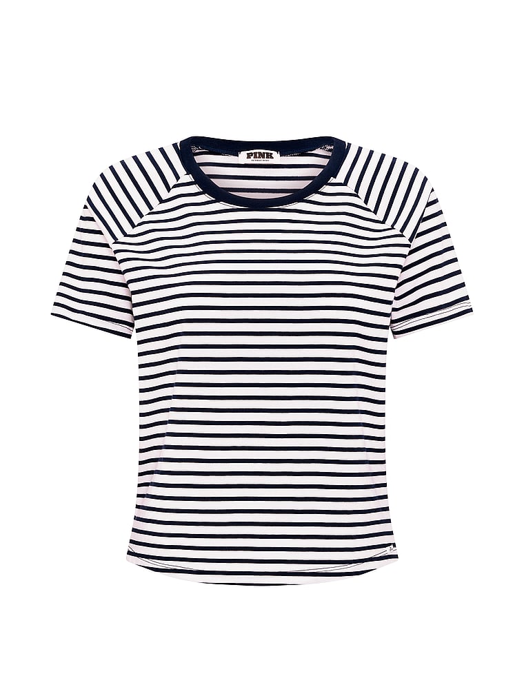 PINK Cotton Raglan Sleep Tee, Navy Noir Stripes, offModelFront, 3 of 3
