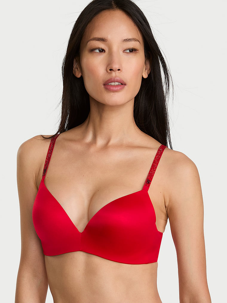 Victoria's Secret, Very Sexy So Obsessed Shine Strap Wireless Push-Up Bra, Lipstick, onModelFront, 1 of 4