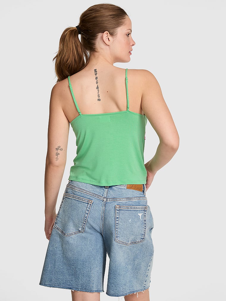 PINK Modal Lace-Trim Cami, Graphic Green, onModelBack, 2 of 3