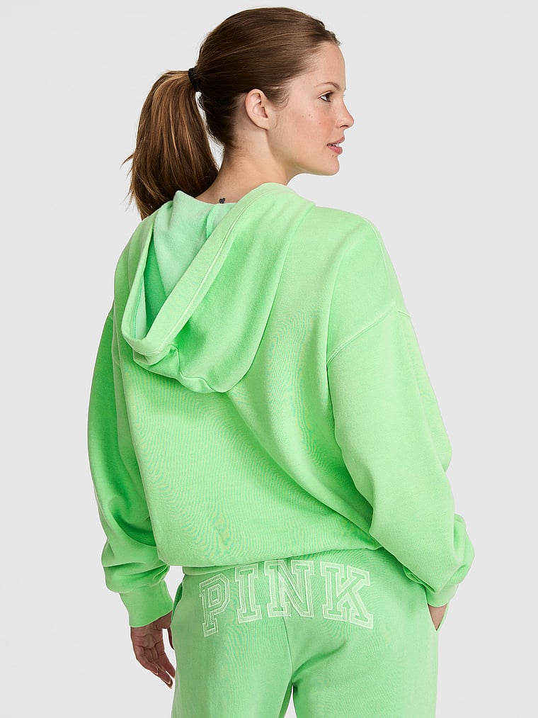 PINK Ivy Fleece Campus Full-Zip Hoodie, Graphic Green, onModelBack, 2 of 4 Taylor is 5'8" or 173cm and wears Small