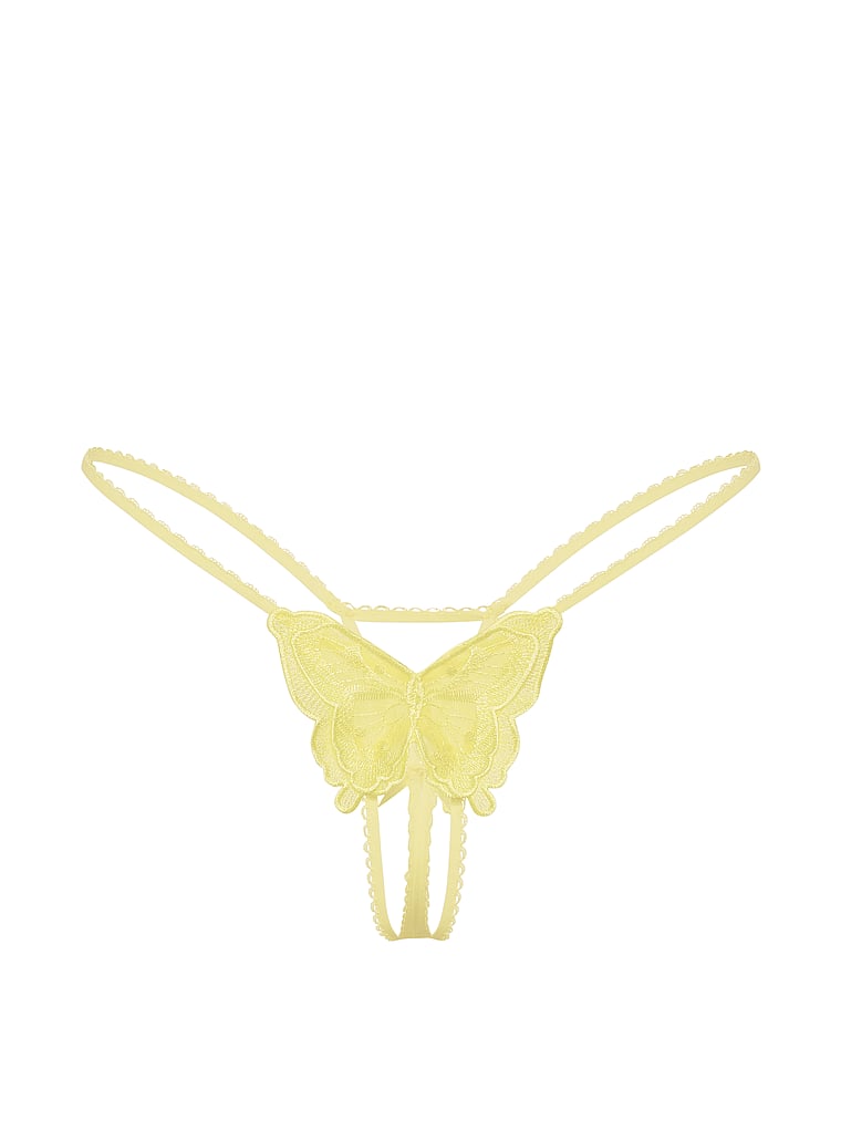 Victoria's Secret, Dream Angels Lace Thong Panty, Lemonade, offModelFront, 3 of 4
