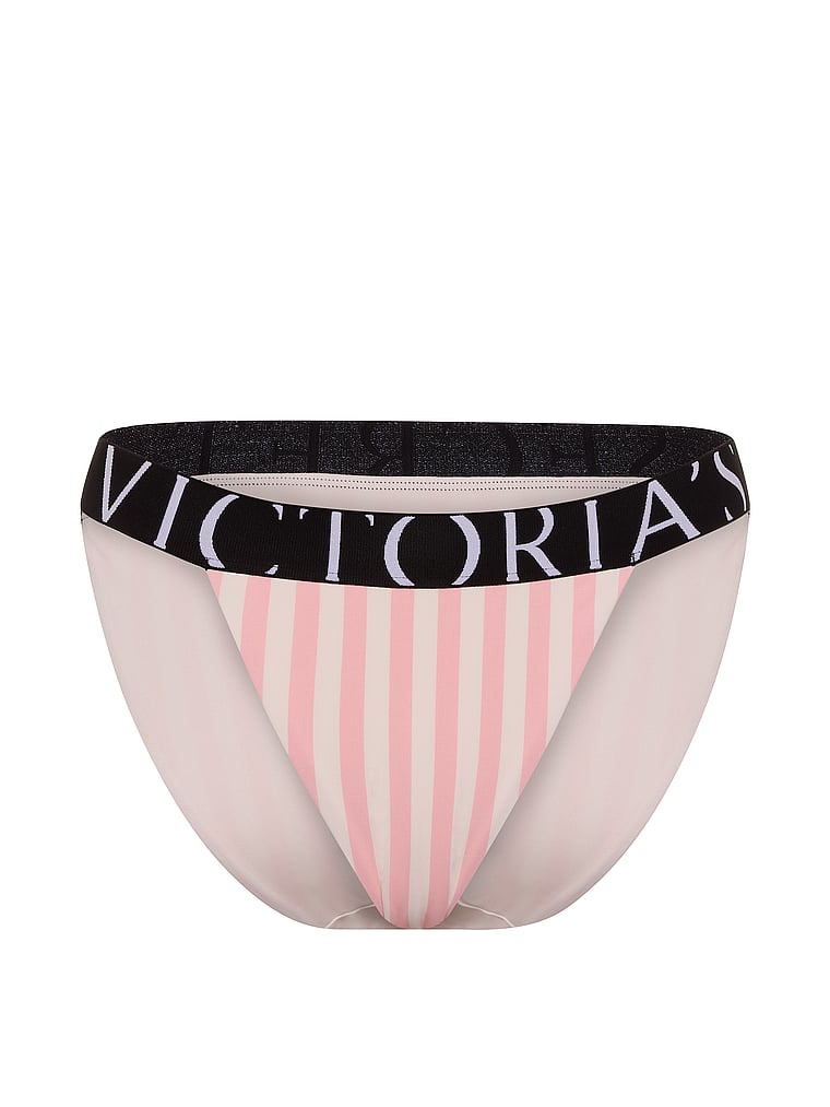 Victoria's Secret, Victoria's Secret Swim Exploded Logo Bikini Bottom, Pink Iconic Stripes, offModelFront, 4 of 4