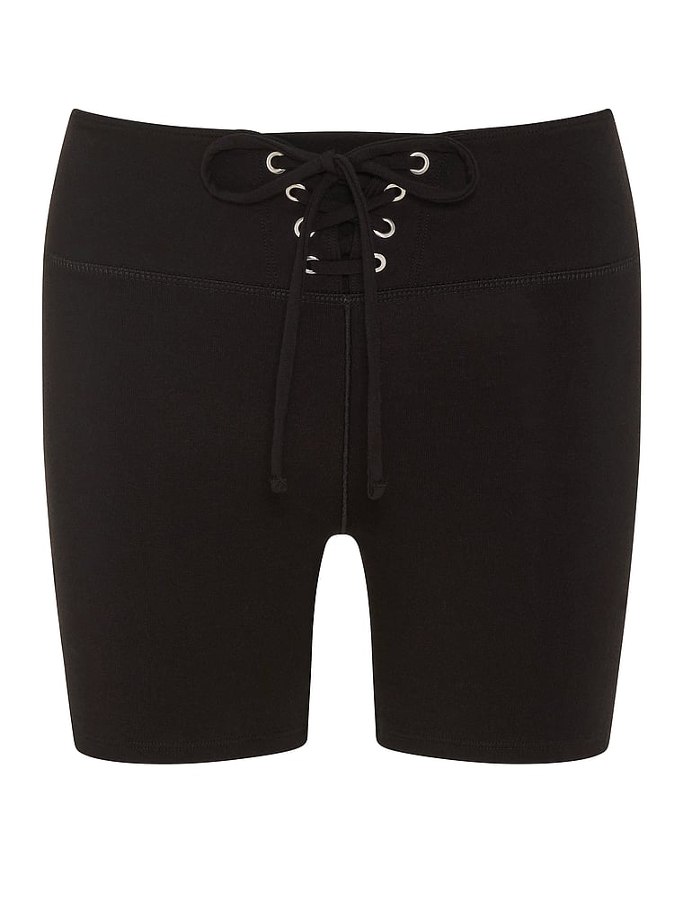PINK All-Day Cotton™ Lace-Up Bike Shorts, Pure Black, offModelFront, 3 of 3