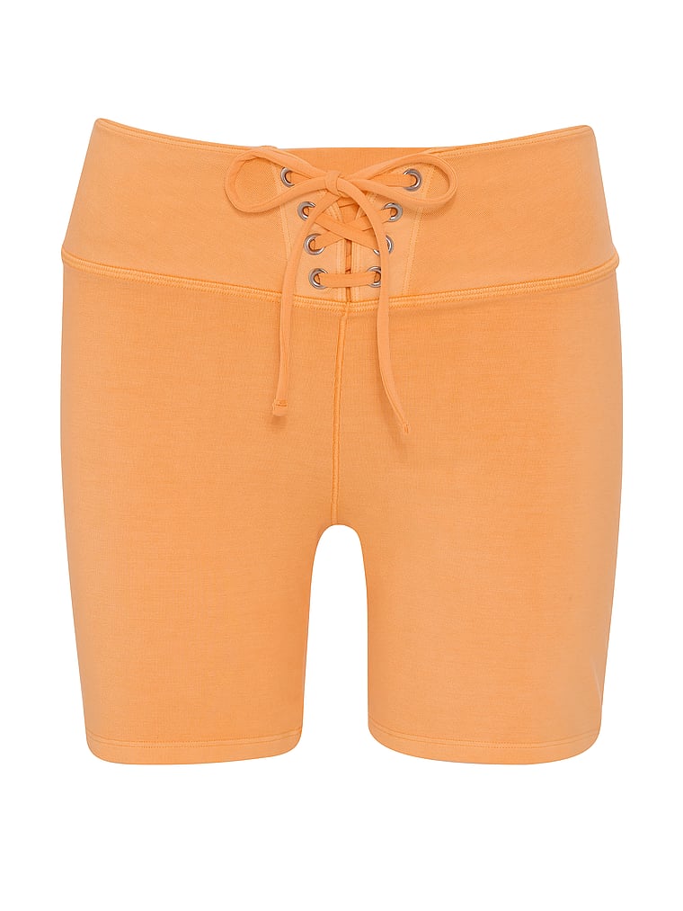 PINK All-Day Cotton™ Lace-Up Bike Shorts, Vitamin C Wash, offModelFront, 3 of 3