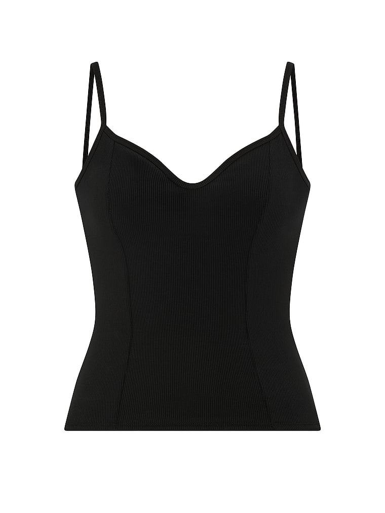 PINK All-Day Soft Rib Corset Tank Top, Pure Black, offModelFront, 3 of 3