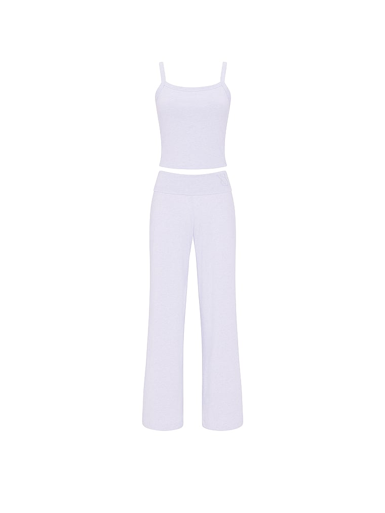 Victoria's Secret, Victoria's Secret 100% Cotton Tank & Pants Set, Heather Air Blue, offModelFront, 3 of 4