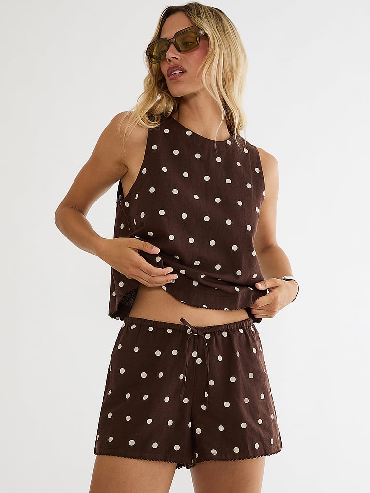 Victoria's Secret, Beach Riot Dollie Sleeveless Top, Brown Polka Dot, detail, 4 of 4