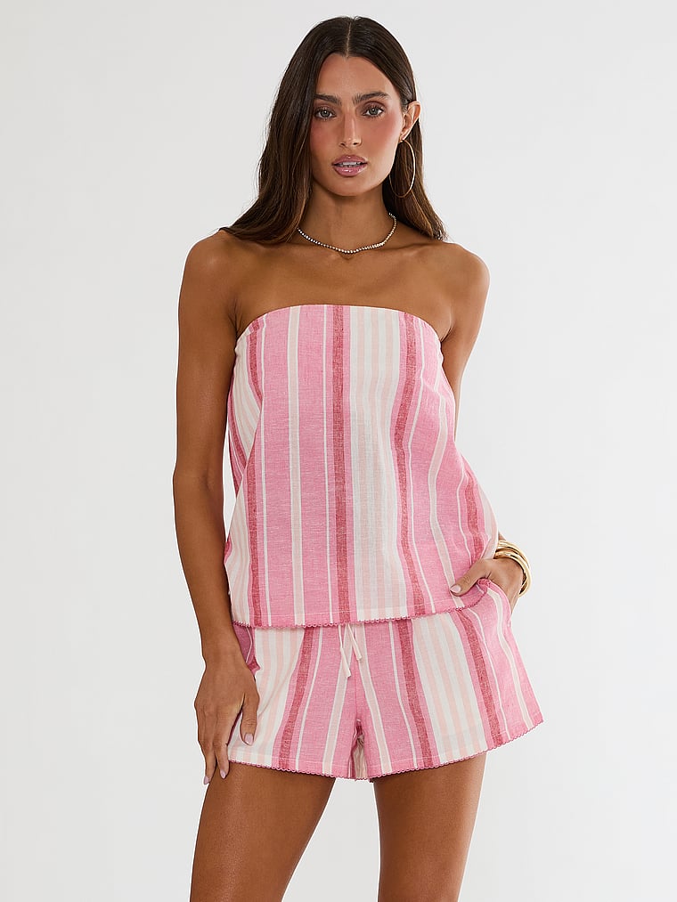 Victoria's Secret, Beach Riot Celeste Strapless Top, Bubblegum Stripe, onModelFront, 1 of 3