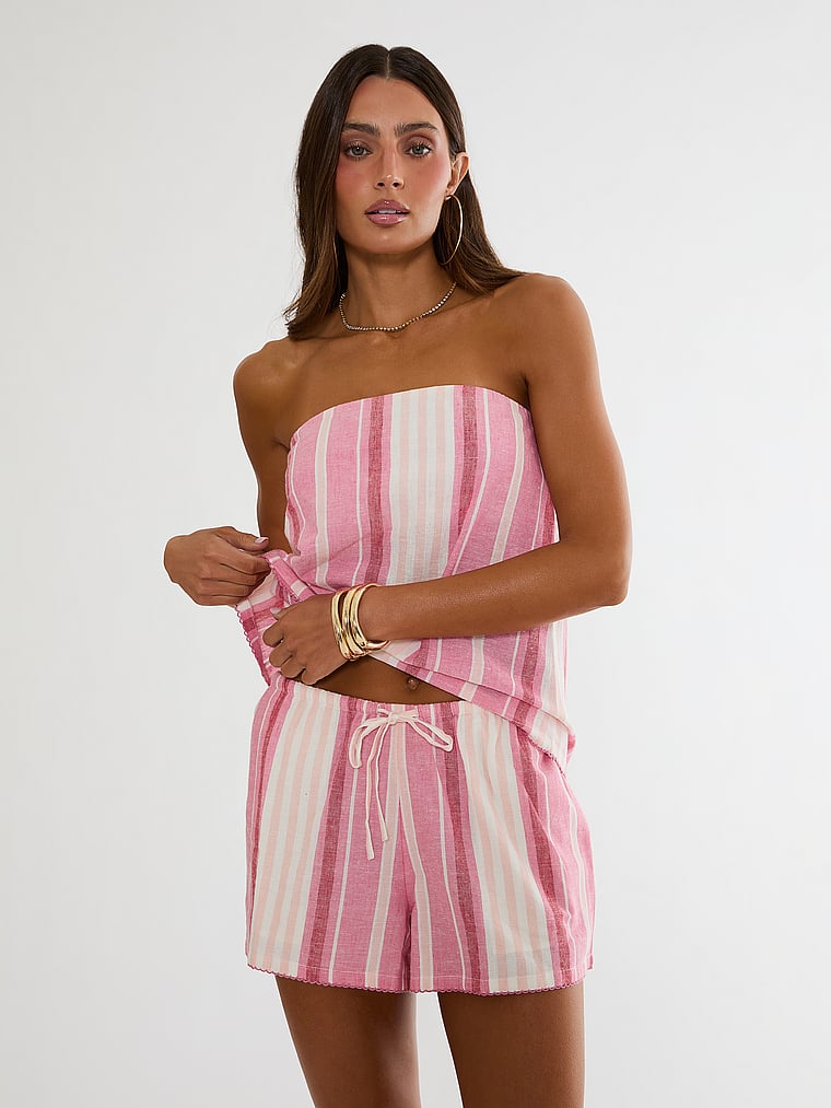 Victoria's Secret, Beach Riot Celeste Strapless Top, Bubblegum Stripe, onModelSide, 3 of 3