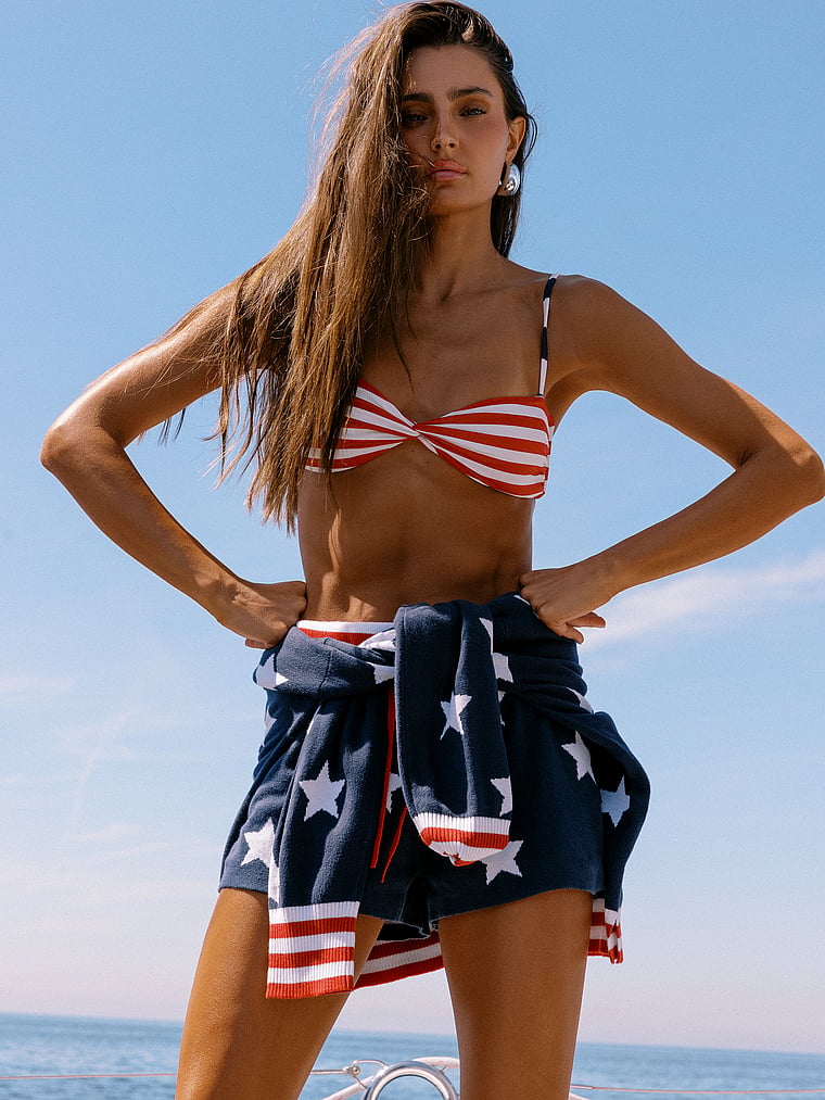 Victoria's Secret, Beach Riot Juno Bikini Top, Star Spangled Stripes, onModelFront, 1 of 4