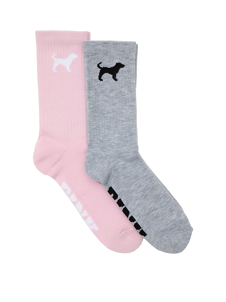 PINK 2-Pack Crew Socks, Heather Grey & Dollhouse With Dog, offModelFront, 1 of 2