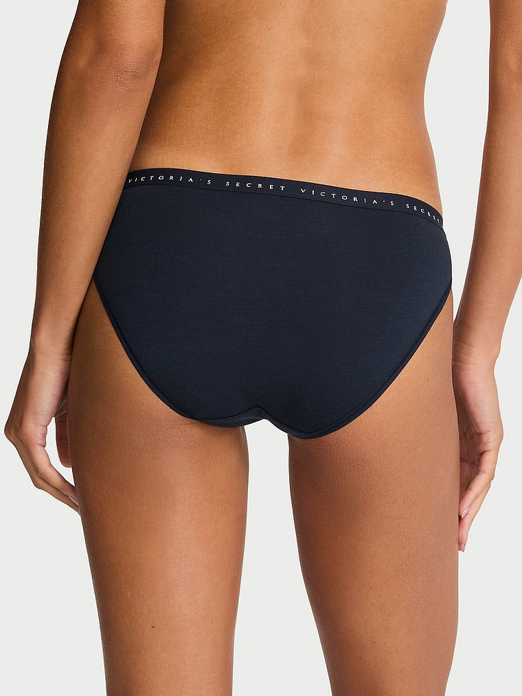 Victoria's Secret, Victoria's Secret Body by Victoria Stretch Cotton Lace-Waist Bikini Panty, Noir Navy, onModelBack, 2 of 3