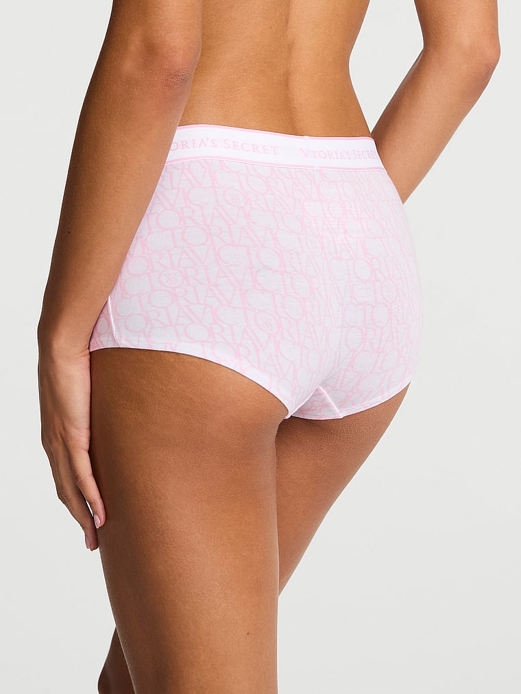 Victoria's Secret, Cotton Logo Cotton Lace Patch Boyshort Panty, Pink Victoria Logos, onModelBack, 2 of 3