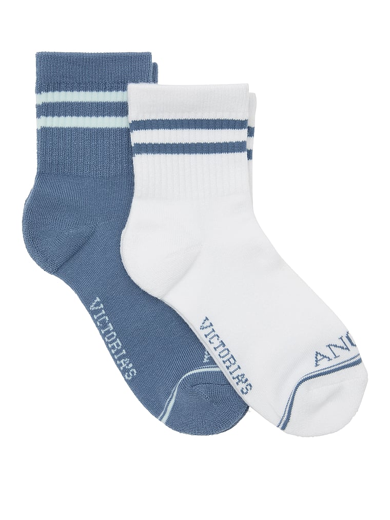 Victoria's Secret, Victoria's Secret 2-Pack Quarter Socks, Moonlight Blue and Coconut White, onModelFront, 1 of 2