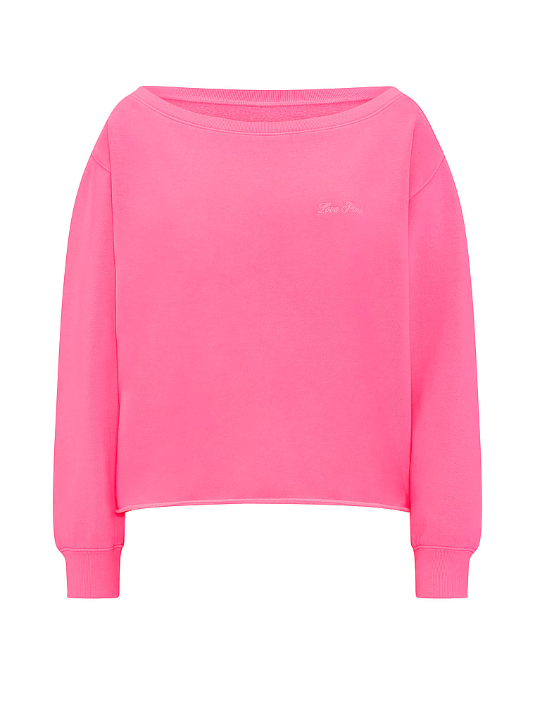 PINK Campus Fleece™ Rib Off-The-Shoulder Sweatshirt, Pink, offModelFront, 3 of 3