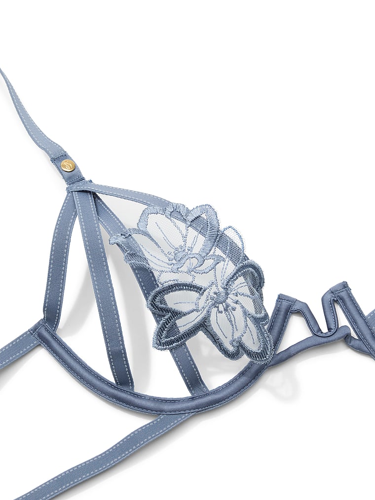 Denim Embroidery Open-Cup Bra