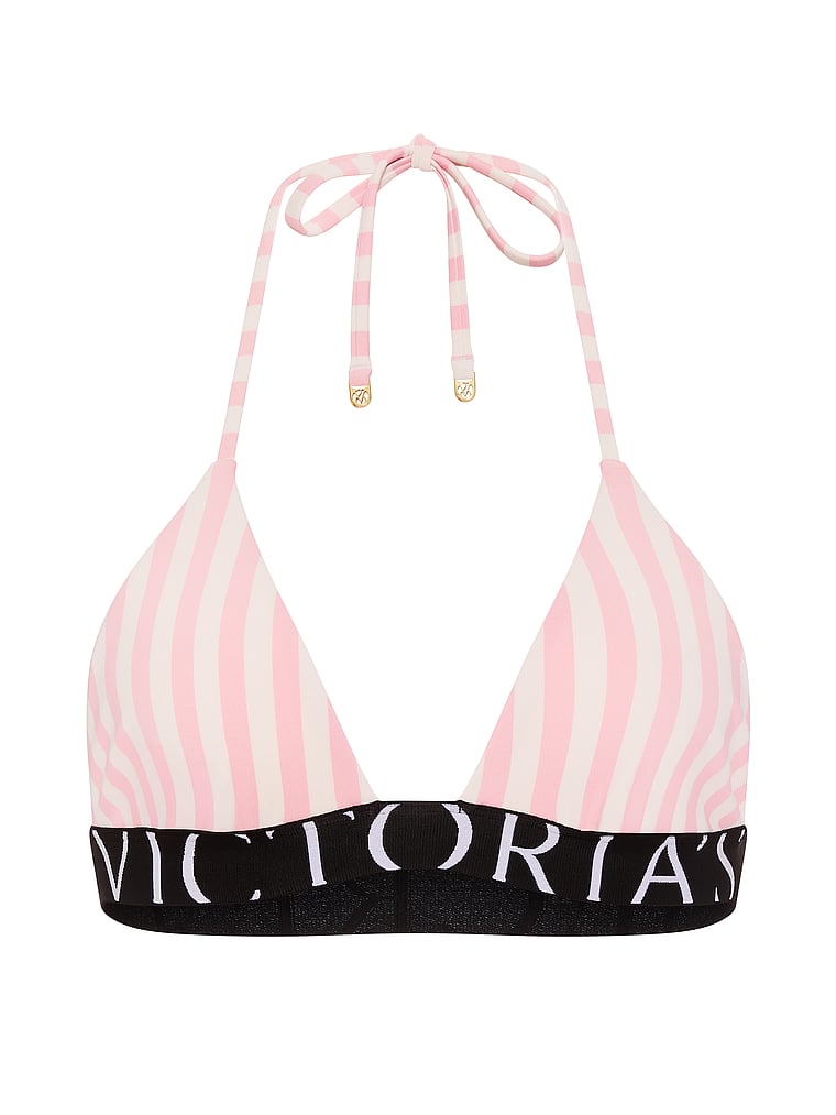 Victoria's Secret, Victoria's Secret Swim Exploded Logo Triangle Bikini Top, Iconic Pink Stripes, offModelFront, 3 of 3